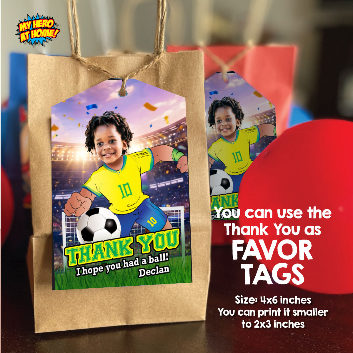 Brazil Soccer Themed Birthday Party Bundle with kid as the star player. 2459B2