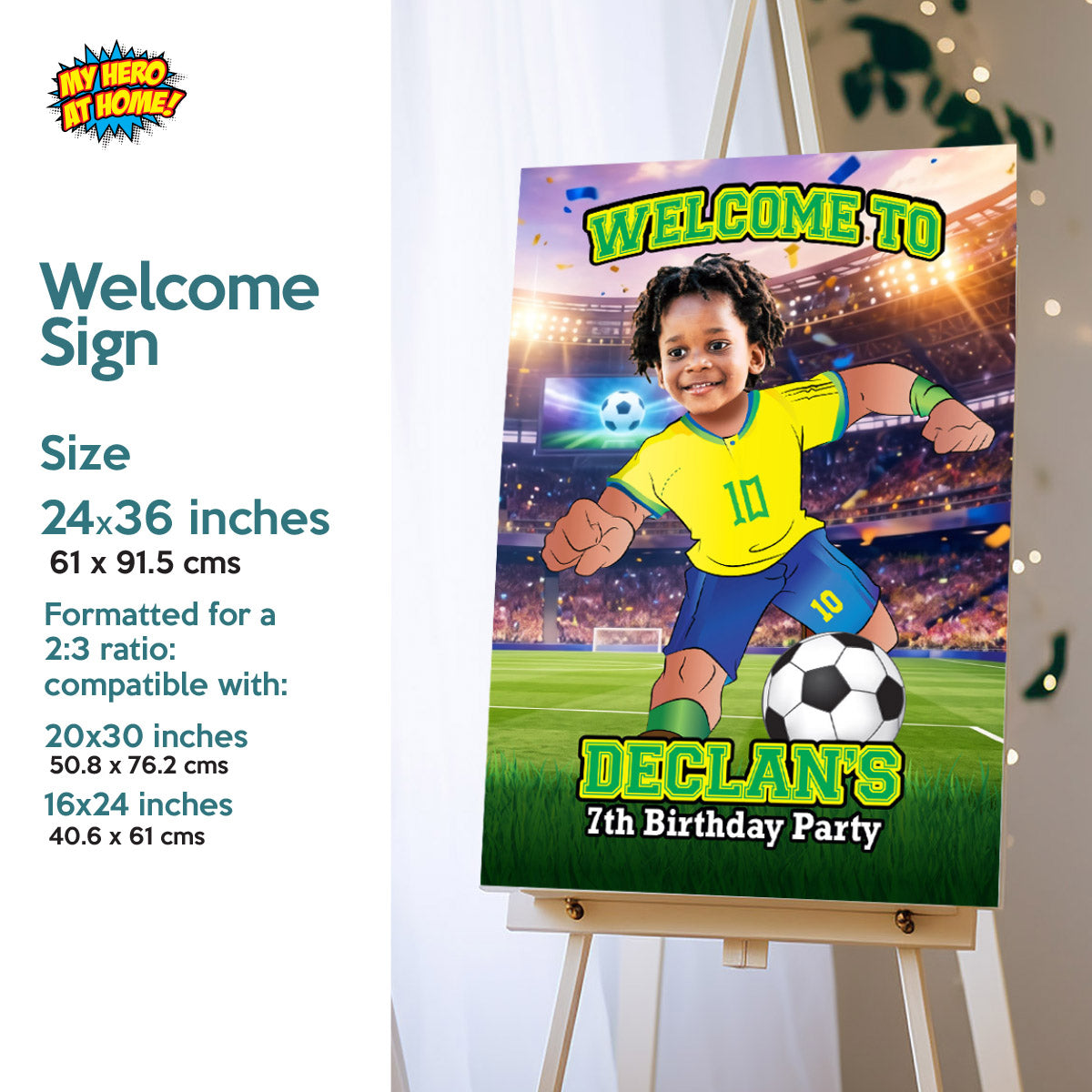 Brazil Soccer Themed Birthday Party Bundle with kid as the star player. 2459B2
