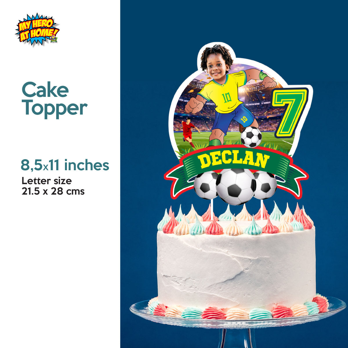 Custom Brazil Soccer party Bundle with photo: backdrop, cake topper, welcome sign. 2459B4