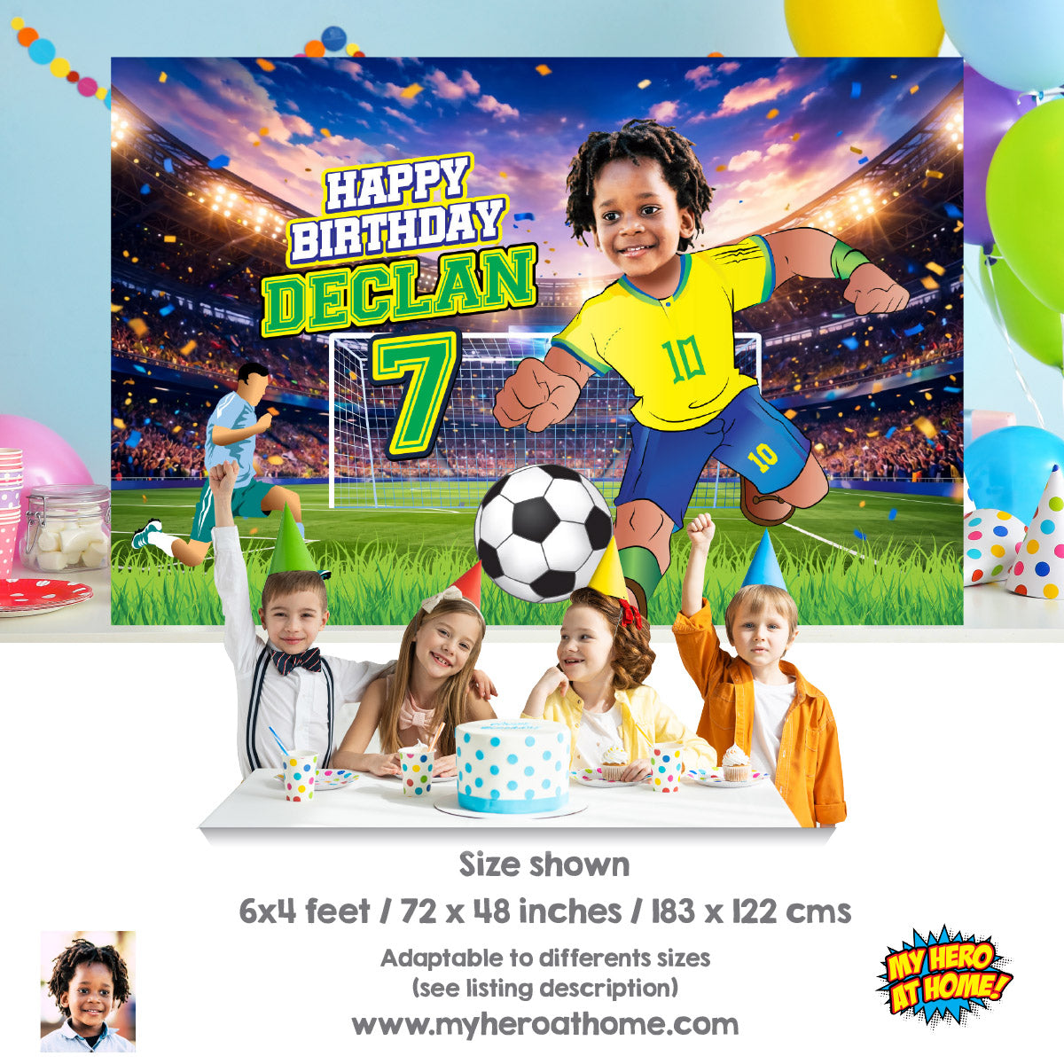 Brazil Soccer Birthday Backdrop with kid as favorite player, Futbol Brasil banner. 2459BB