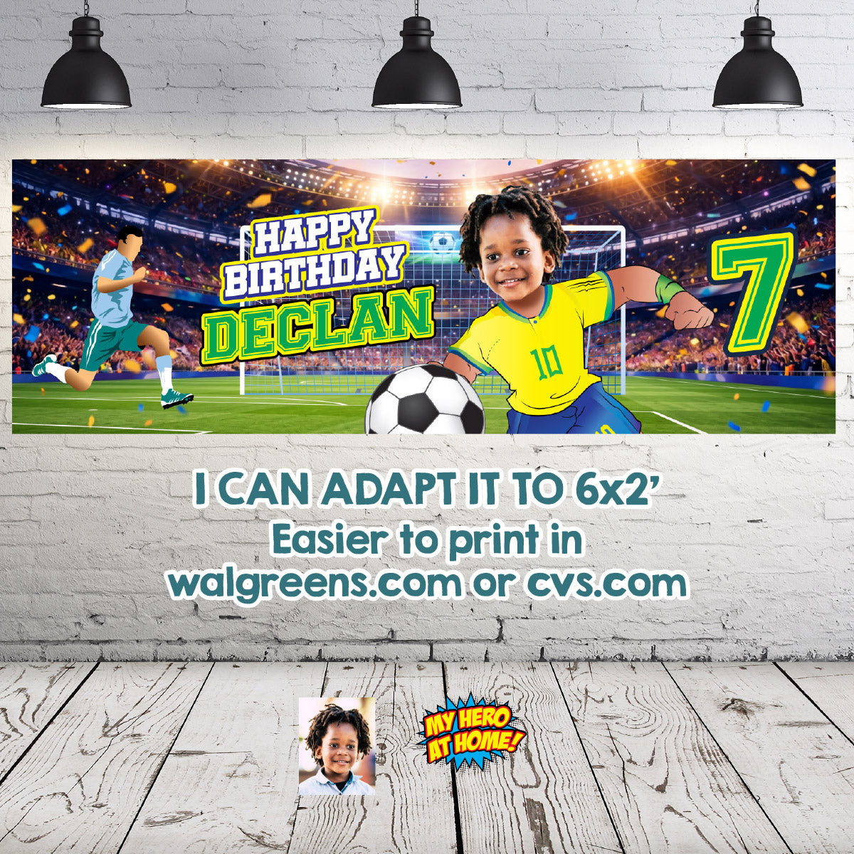Brazil Soccer Birthday Backdrop with kid as favorite player, Futbol Brasil banner. 2459BB