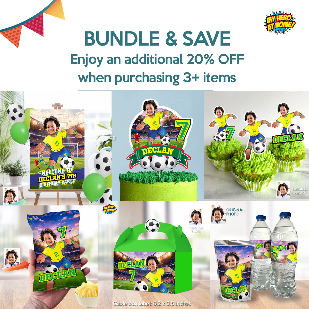 Futbol Brazil Player water wrappers with your photo, Neymar Juice Pouch labels. 2459WJ