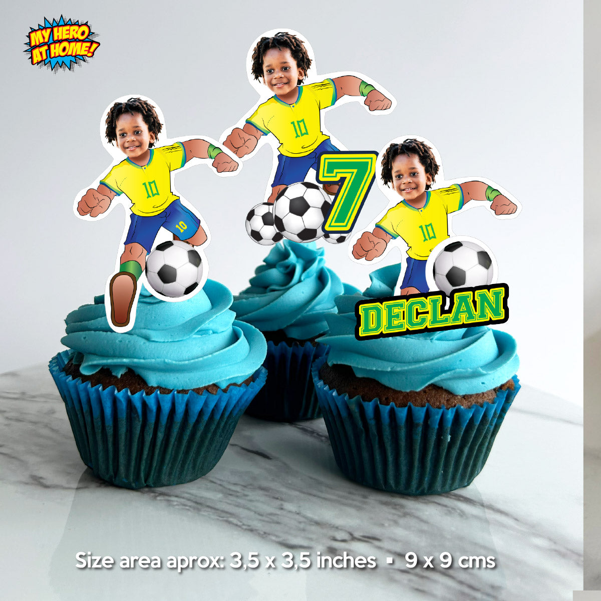 Personalized Soccer Brazil Team Cupcakes Toppers featuring birthday kid. 2459CK