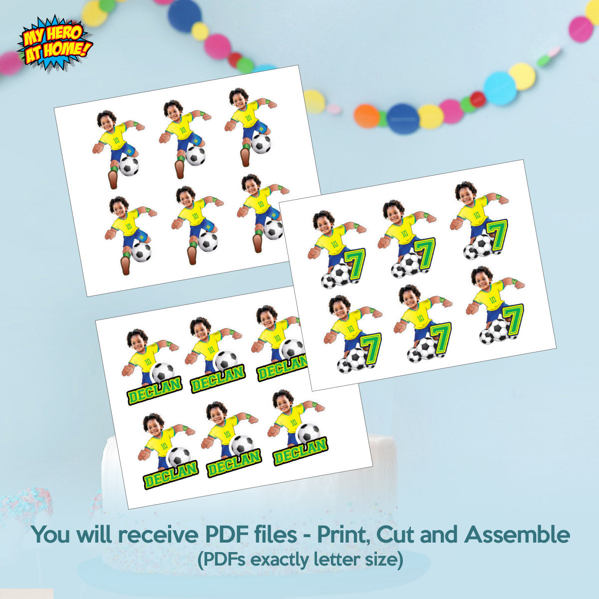 Personalized Soccer Brazil Team Cupcakes Toppers featuring birthday kid. 2459CK