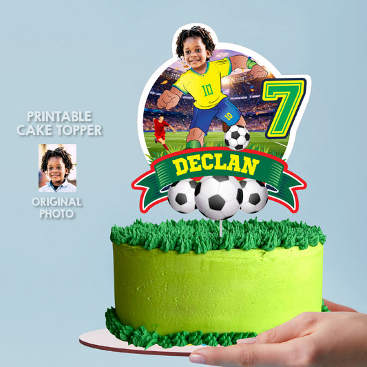Printable Brazil Soccer Cake topper with your kid as the star player. 2459CT1