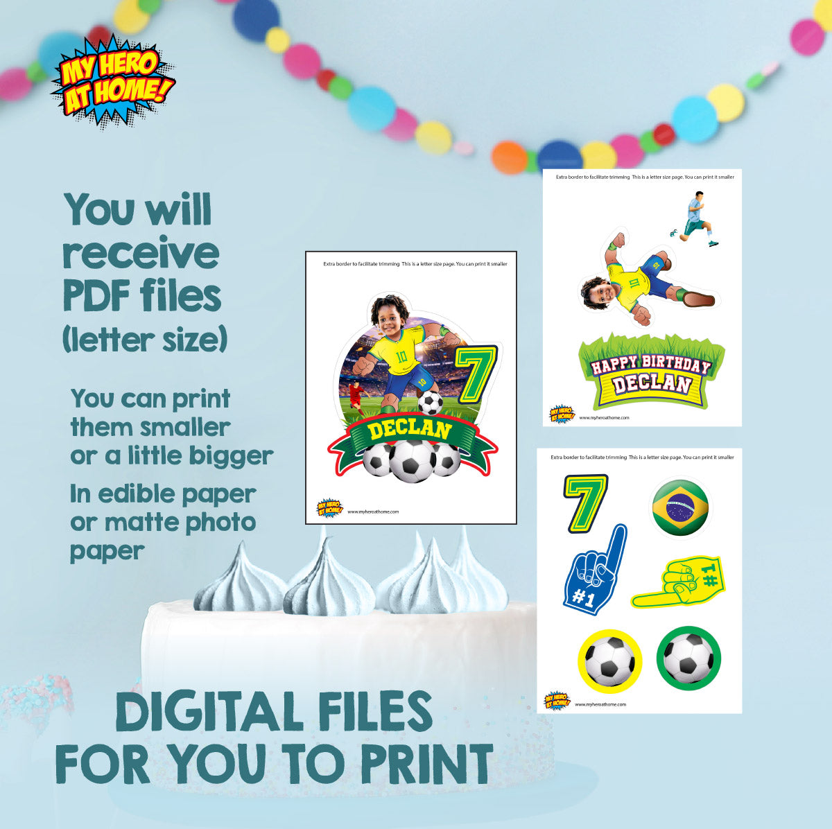Printable Brazil Soccer Cake topper with your kid as the star player. 2459CT1