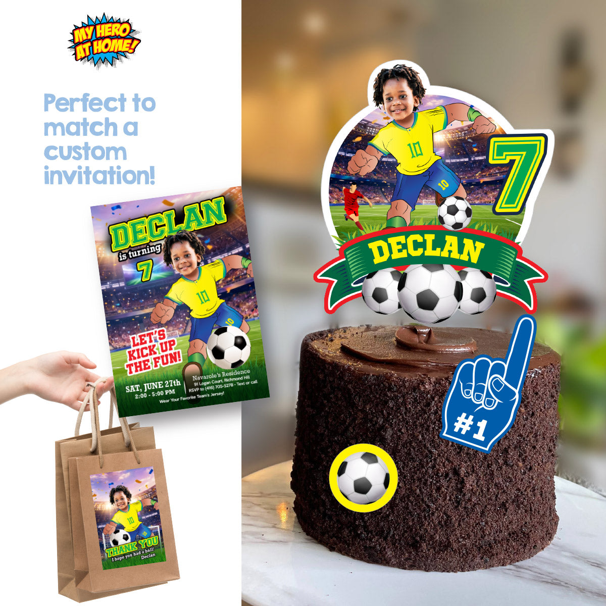 Printable Brazil Soccer Cake topper with your kid as the star player. 2459CT1