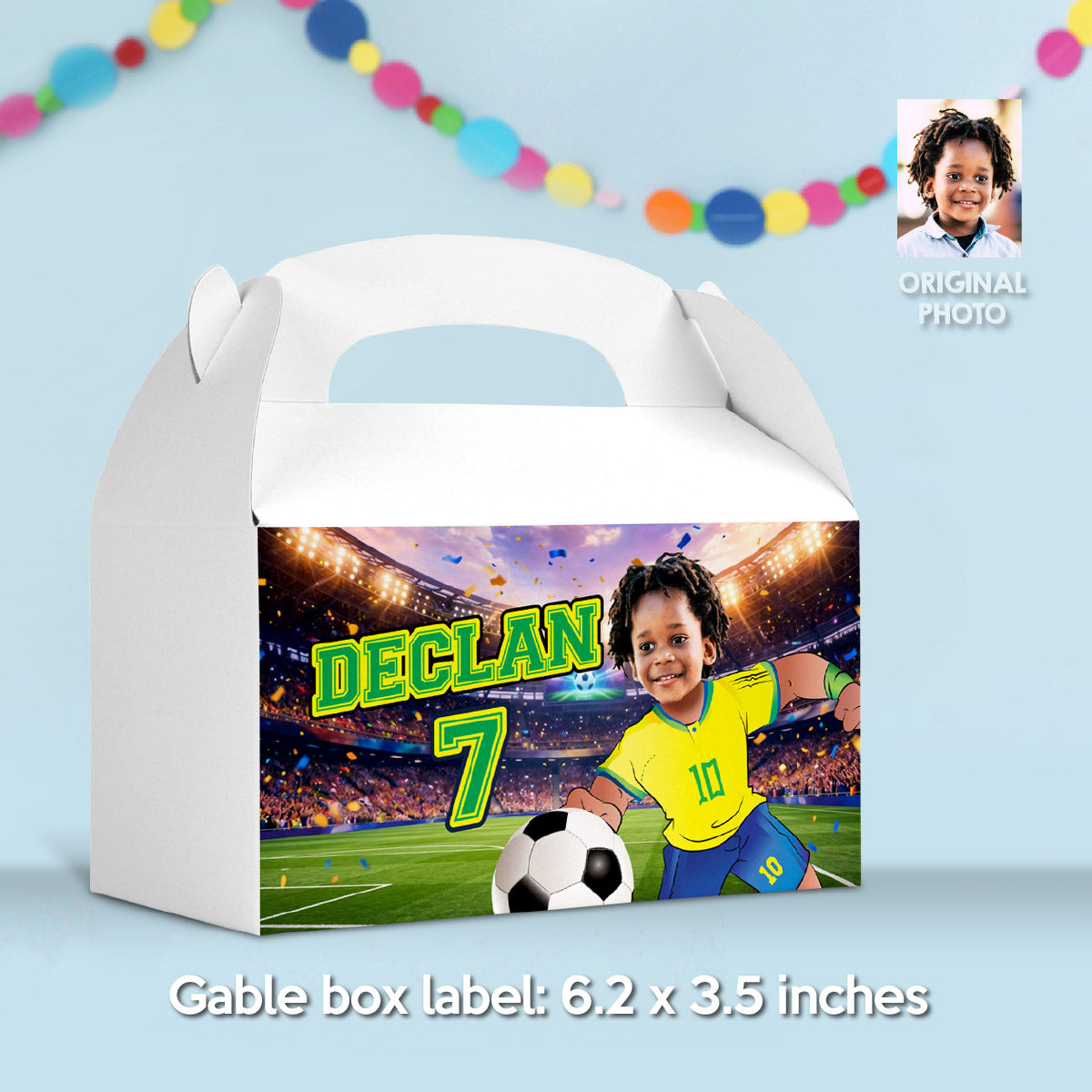 Brazil Soccer Player Gable Box Party favors, Futbol Brasil candy Box Kids Party. 2459GB
