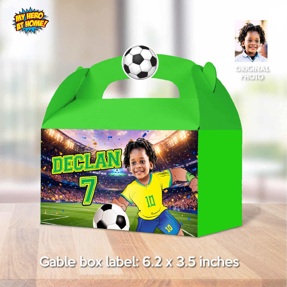 Brazil Soccer Player Gable Box Party favors, Futbol Brasil candy Box Kids Party. 2459GB