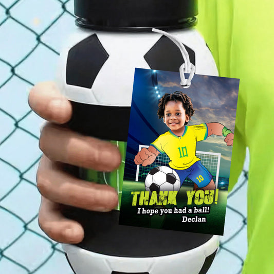 Brazil Soccer Player Favors Tags and Thank You with child as the Star Player. 2459TY3