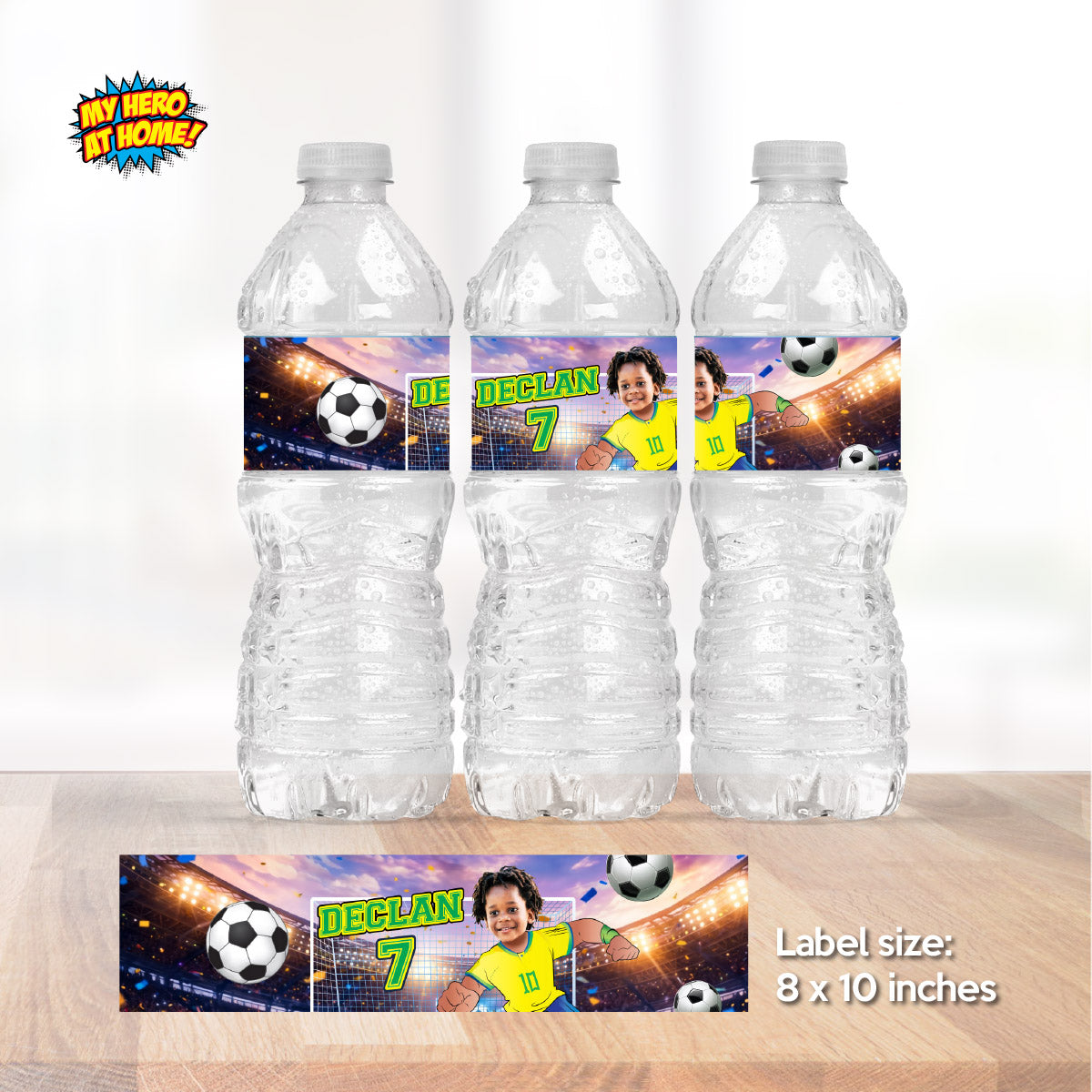 Futbol Brazil Player water wrappers with your photo, Neymar Juice Pouch labels. 2459WJ