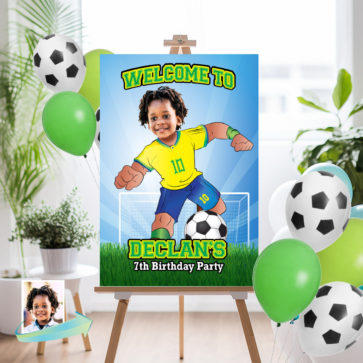 Welcome to my Soccer Birthday Party Sign with child as favorite Brazilian Player. 2459WS3