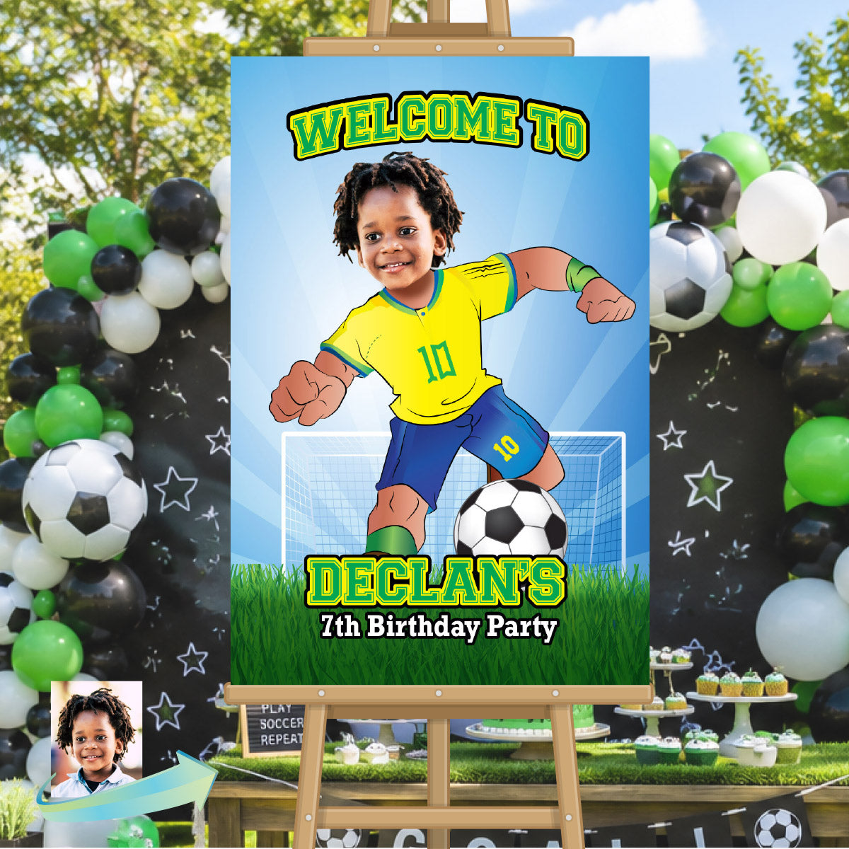 Welcome to my Soccer Birthday Party Sign with child as favorite Brazilian Player. 2459WS3