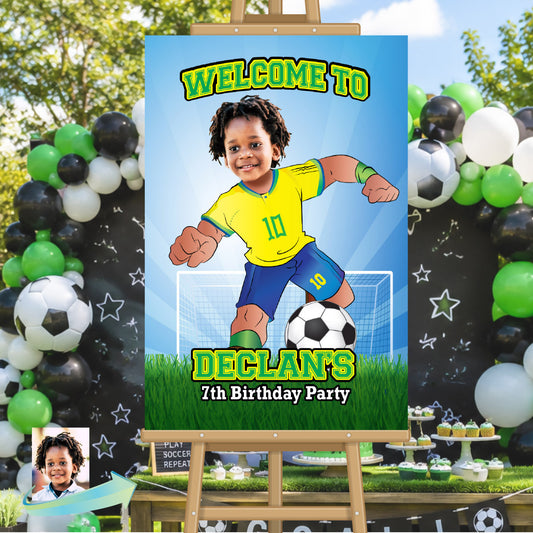 Welcome to my Soccer Birthday Party Sign with child as favorite Brazilian Player. 2459WS3