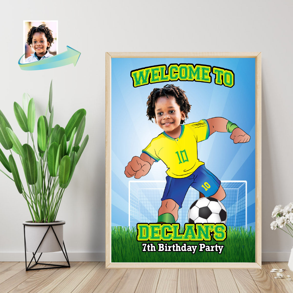 Welcome to my Soccer Birthday Party Sign with child as favorite Brazilian Player. 2459WS3