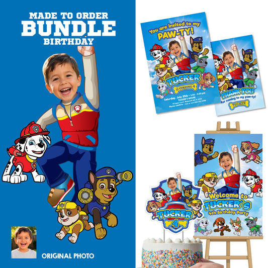 Paw Patrol Themed Birthday Party Bundle Customized with kid as the star. 2461B2