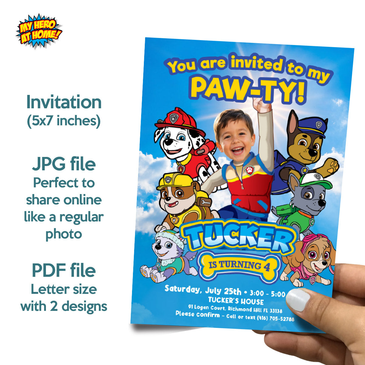 Paw Patrol Themed Birthday Party Bundle Customized with kid as the star. 2461B2