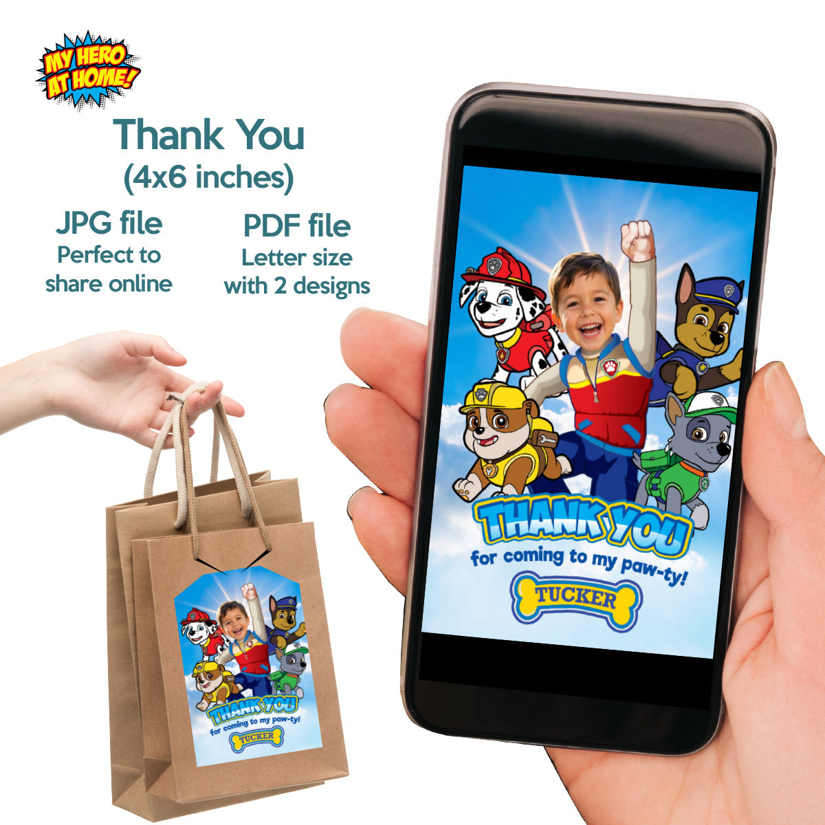 Paw Patrol Themed Birthday Party Bundle Customized with kid as the star. 2461B2