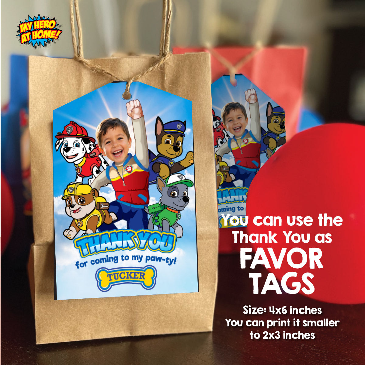 Paw Patrol Themed Birthday Party Bundle Customized with kid as the star. 2461B2