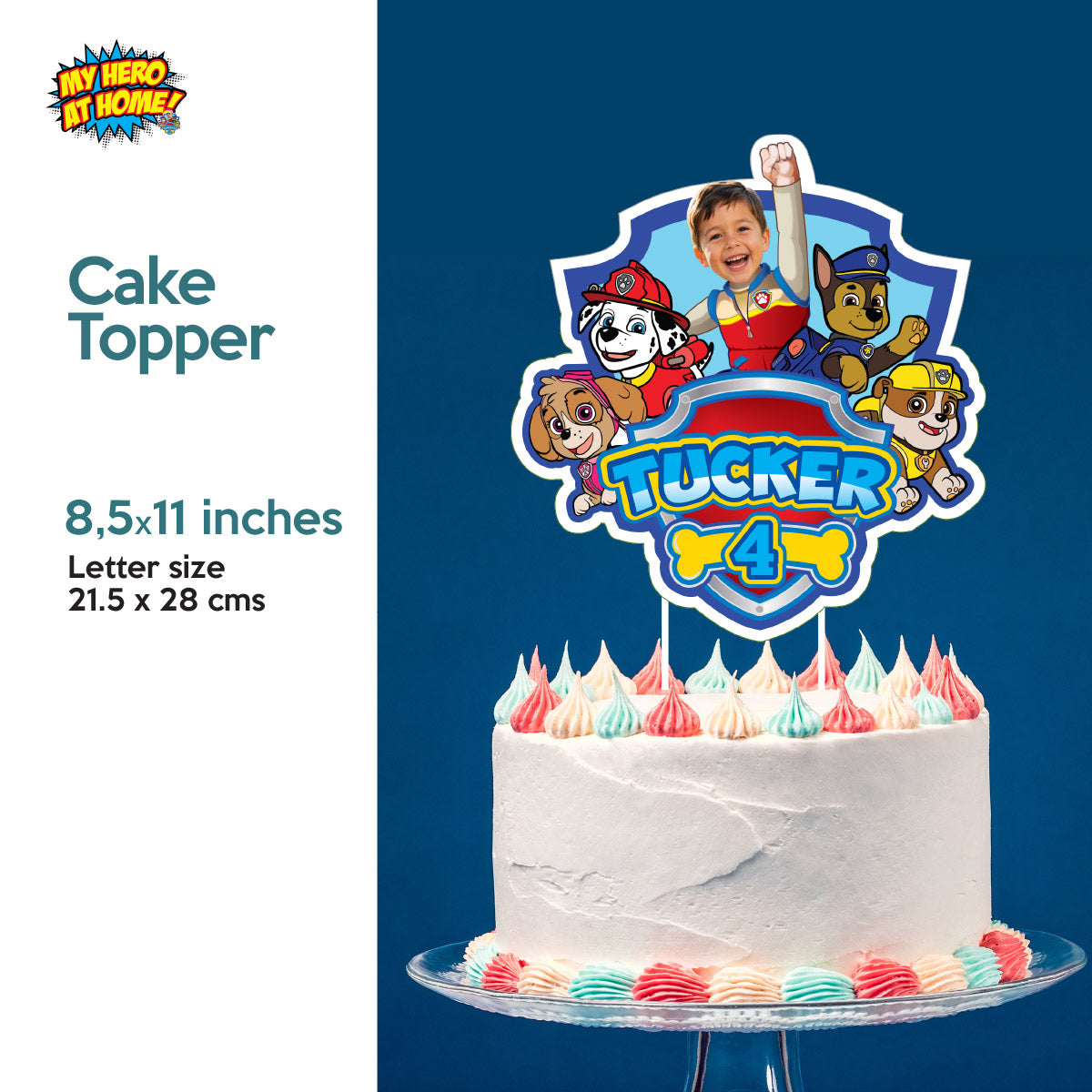 Custom Paw Patrol party Bundle with photo: backdrop, cake topper, welcome sign. 2461B4