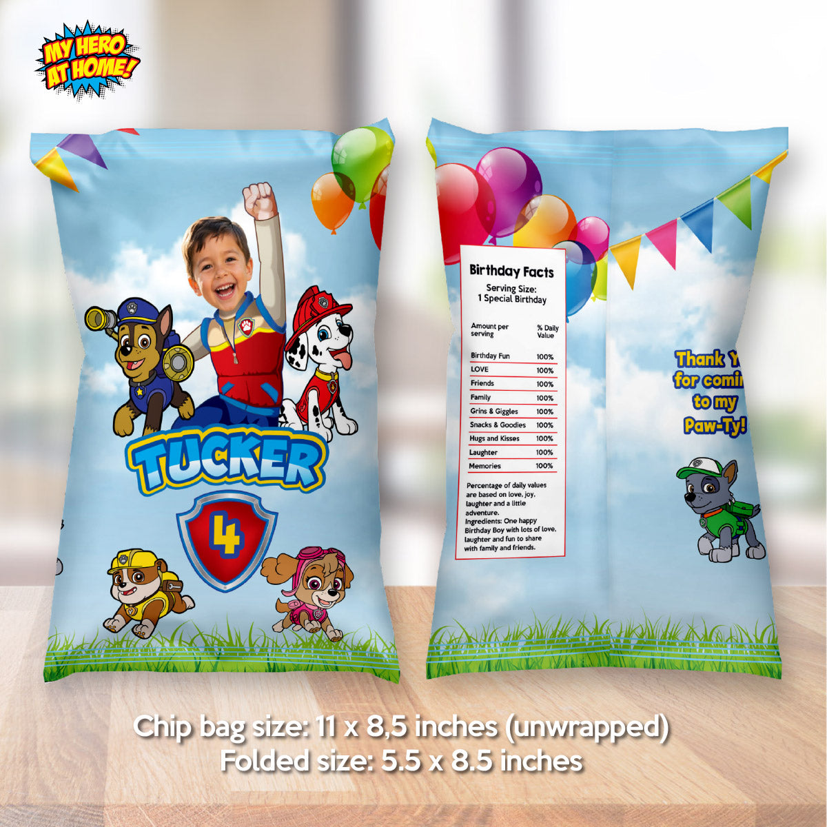 Paw Patrol Ryder snacks bags labels, Paw Patrol Chip Bags with photo. 2461CB