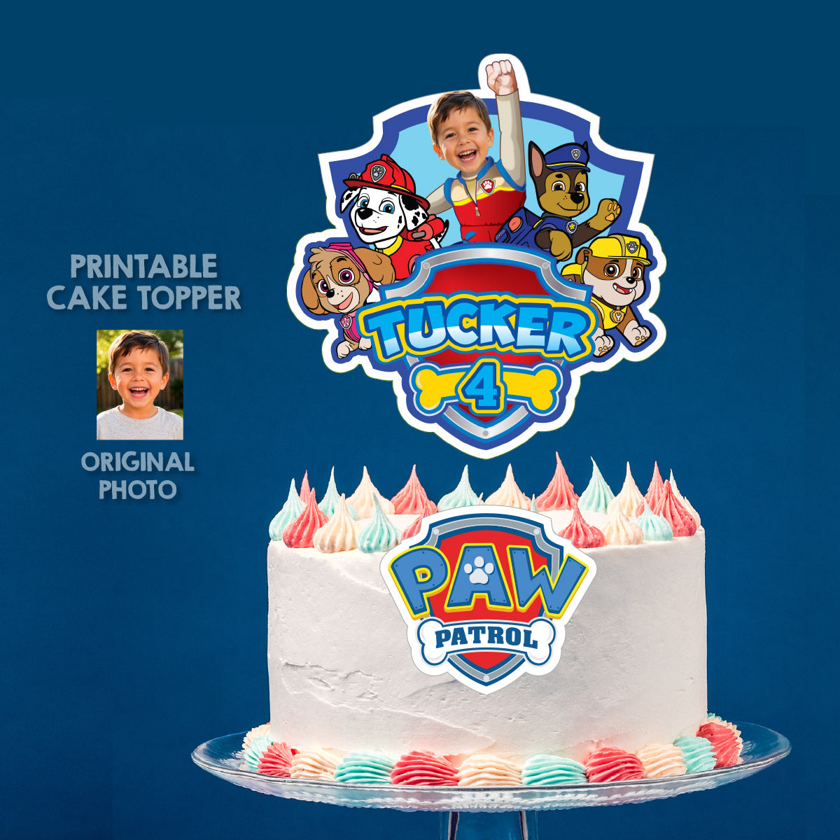 Printable Paw Patrol Cake topper with your birthday kid as Ryder. 2461CT