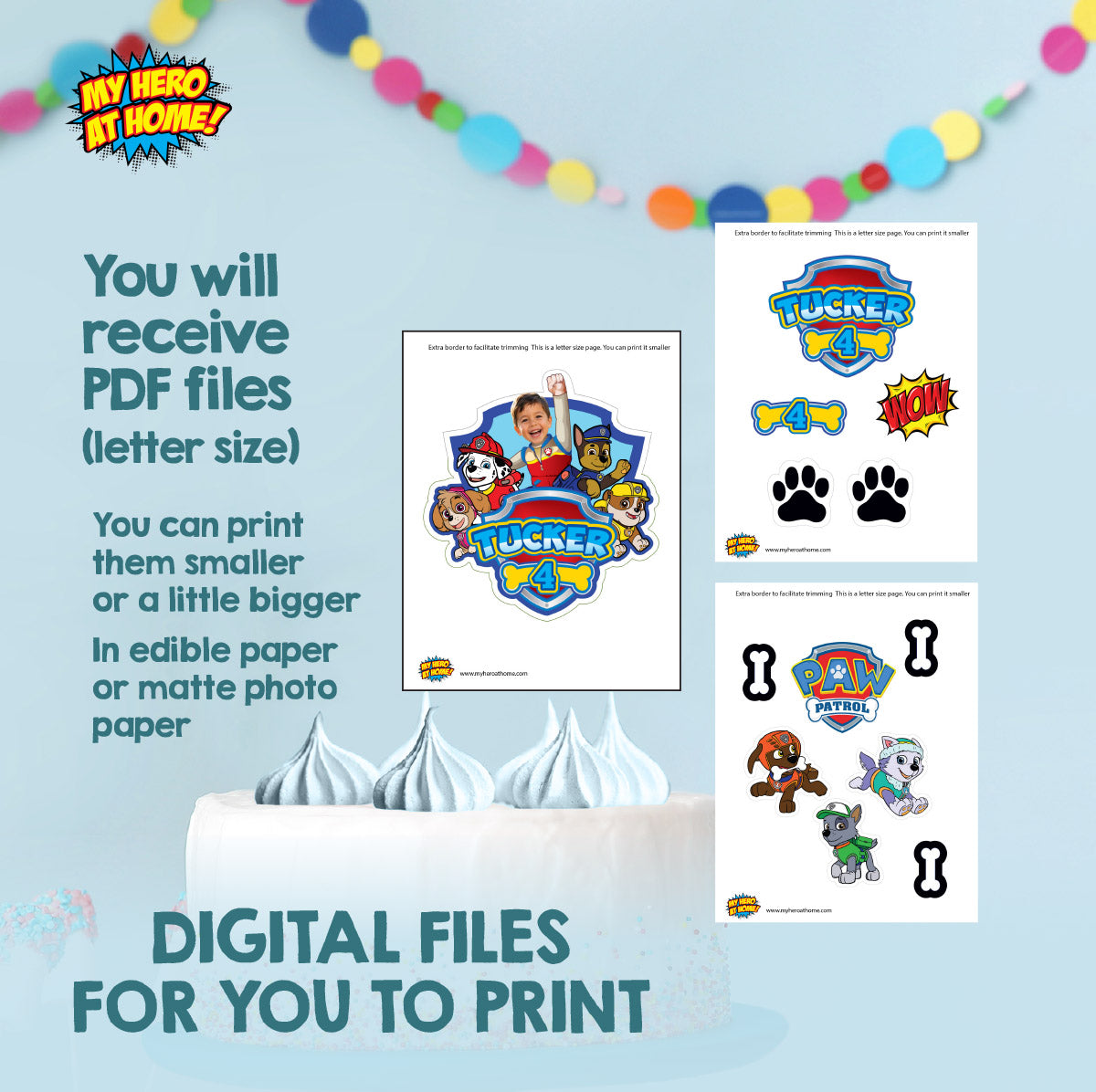 Printable Paw Patrol Cake topper with your birthday kid as Ryder. 2461CT