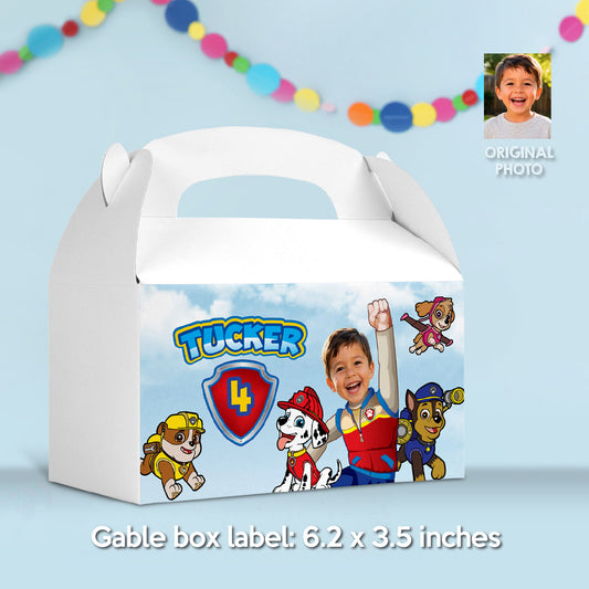 Paw Patrol Gable Box Party favors with photo, Paw Pups candy Box Party. 2461GB
