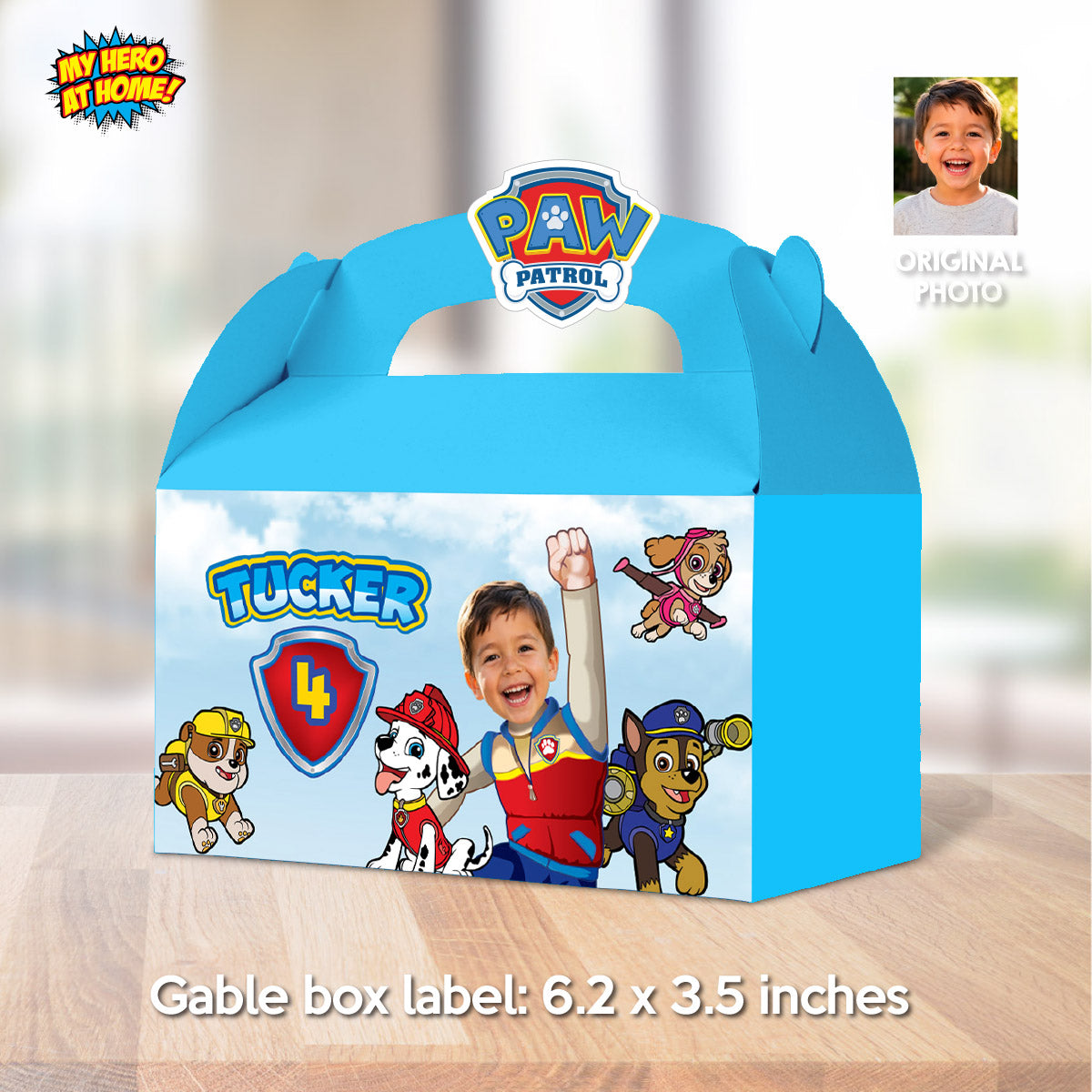 Paw Patrol Gable Box Party favors with photo, Paw Pups candy Box Party. 2461GB