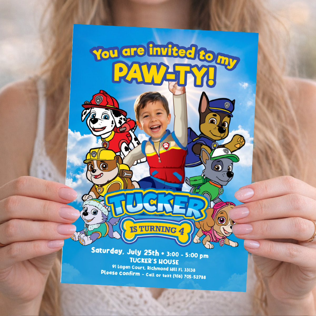 You are invited to Paw-Ty Invitation with photo, Paw Patrol Birthday invitation with kid as Ryder. 2461IN