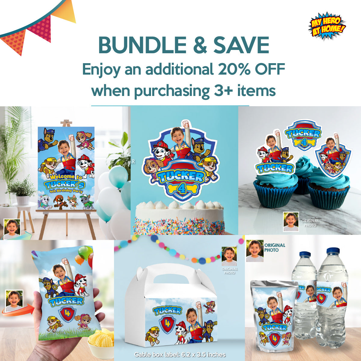 Paw Patrol Gable Box Party favors with photo, Paw Pups candy Box Party. 2461GB