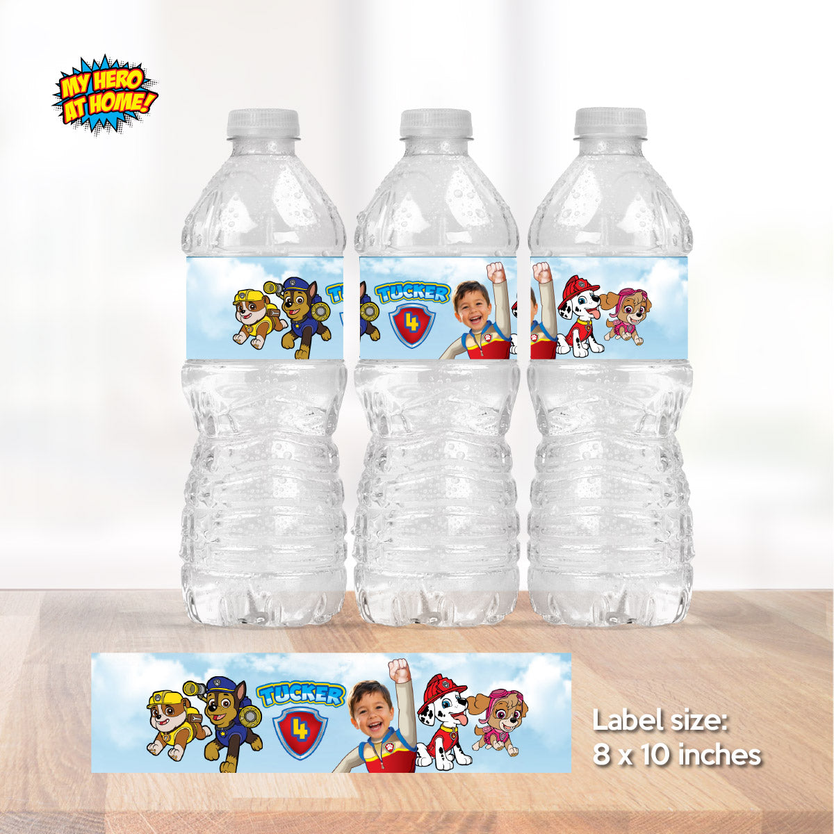 Paw Patrol water wrappers with kid as Ryder, Custom Ryder Paw Pups Capri Sun labels. 2461WJ