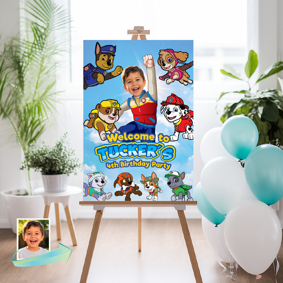 Paw Patrol Welcome to my Birthday Paw-ty Sign with kid as Ryder. 2461WS
