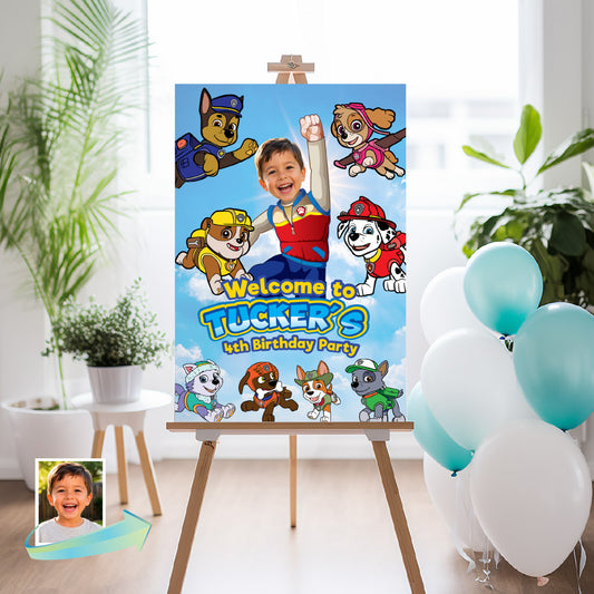 Paw Patrol Welcome to my Birthday Paw-ty Sign with kid as Ryder. 2461WS
