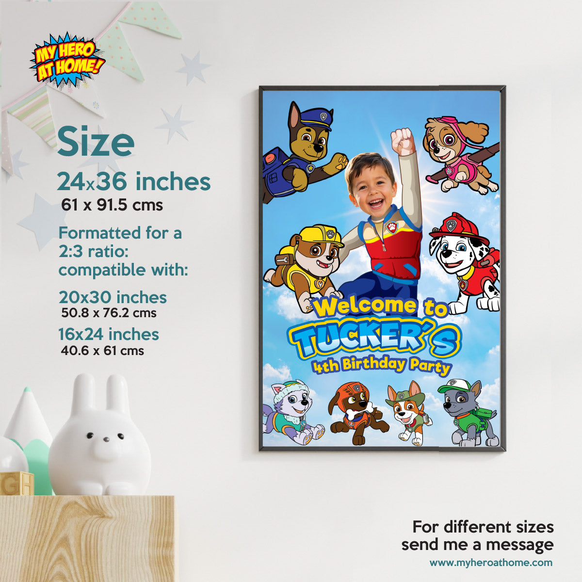 Paw Patrol Welcome to my Birthday Paw-ty Sign with kid as Ryder. 2461WS
