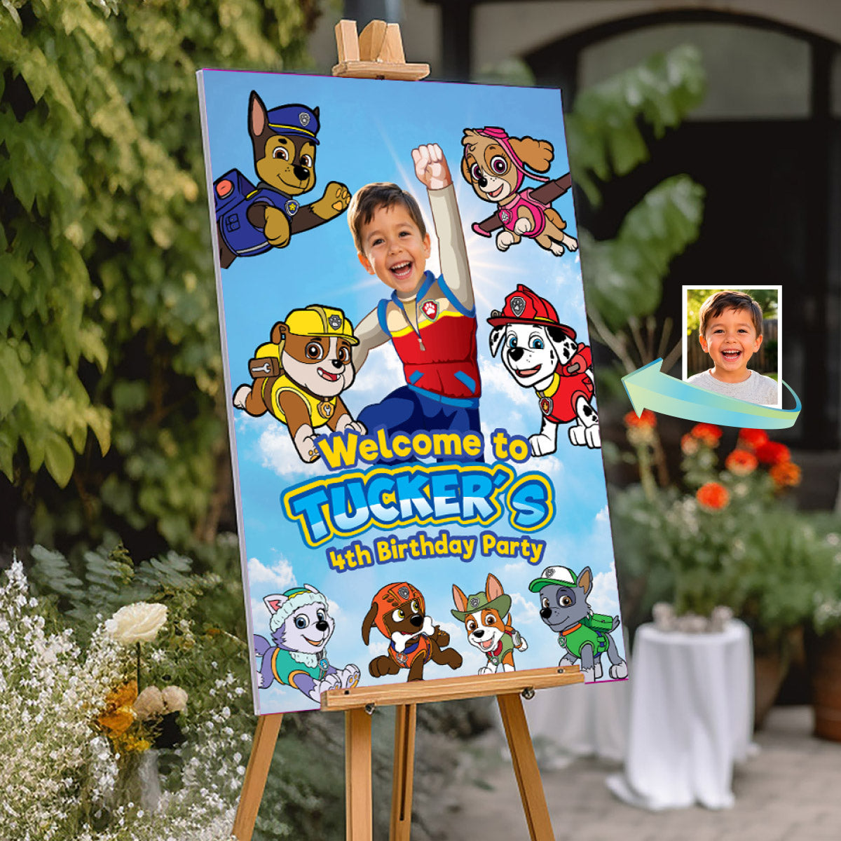 Paw Patrol Welcome to my Birthday Paw-ty Sign with kid as Ryder. 2461WS