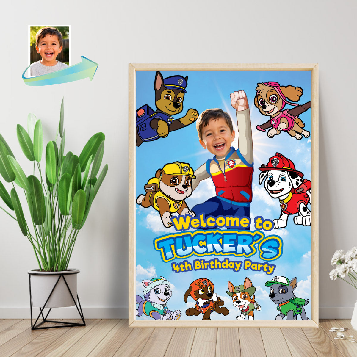 Paw Patrol Welcome to my Birthday Paw-ty Sign with kid as Ryder. 2461WS