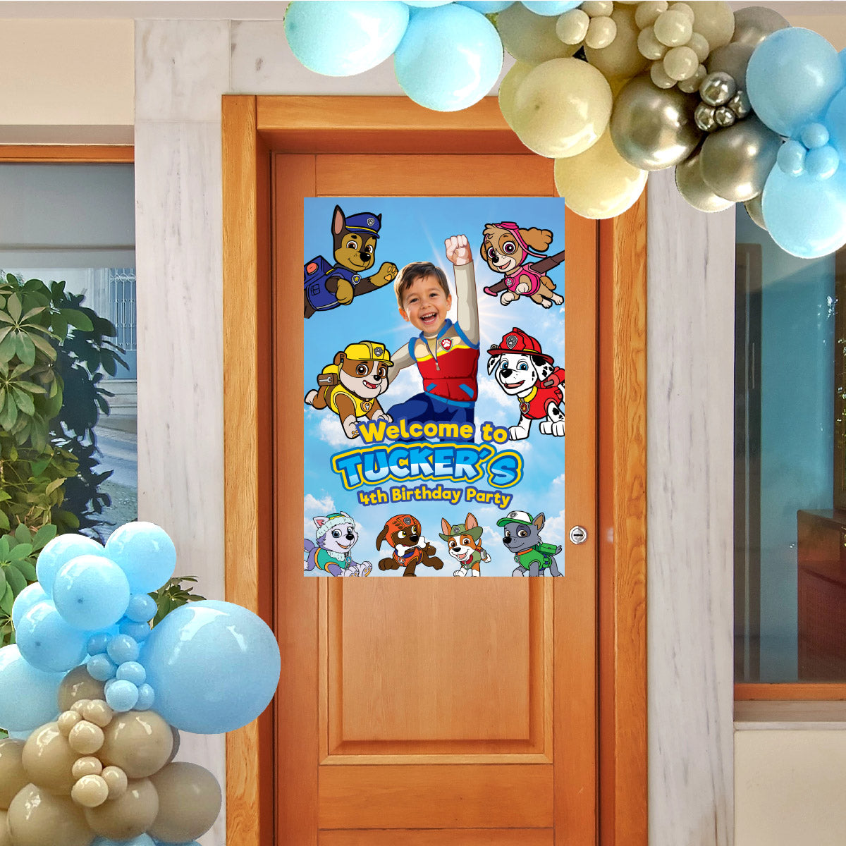 Paw Patrol Welcome to my Birthday Paw-ty Sign with kid as Ryder. 2461WS