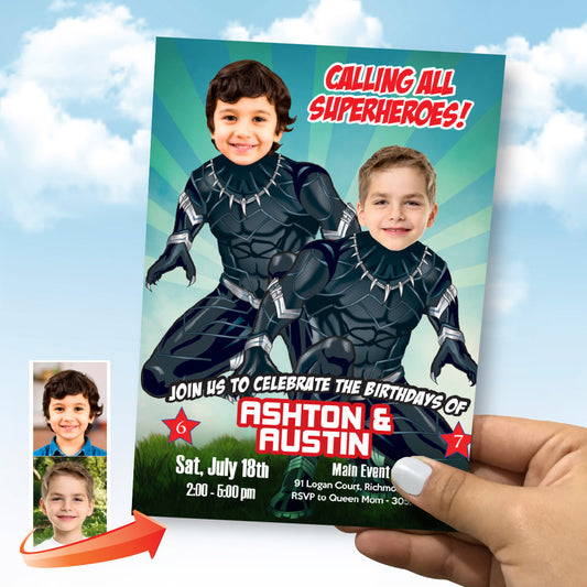 Black Panther Siblings Party template with Birthday Kids as the Superheroes. 2463IN2