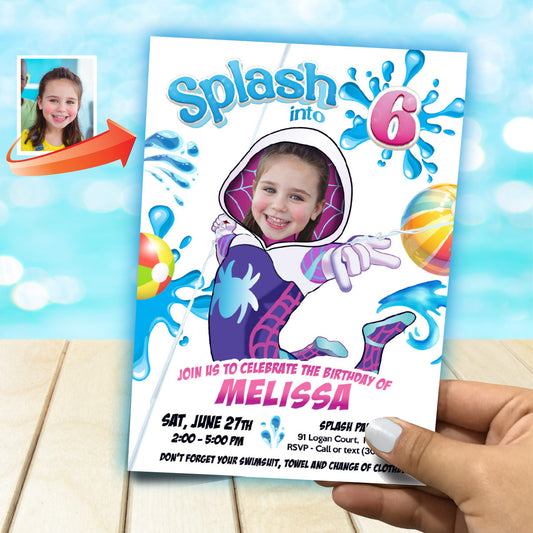 Custom Gwen Stacy Splash Party Invitation with Birthday Girl as the star. 2466IN1