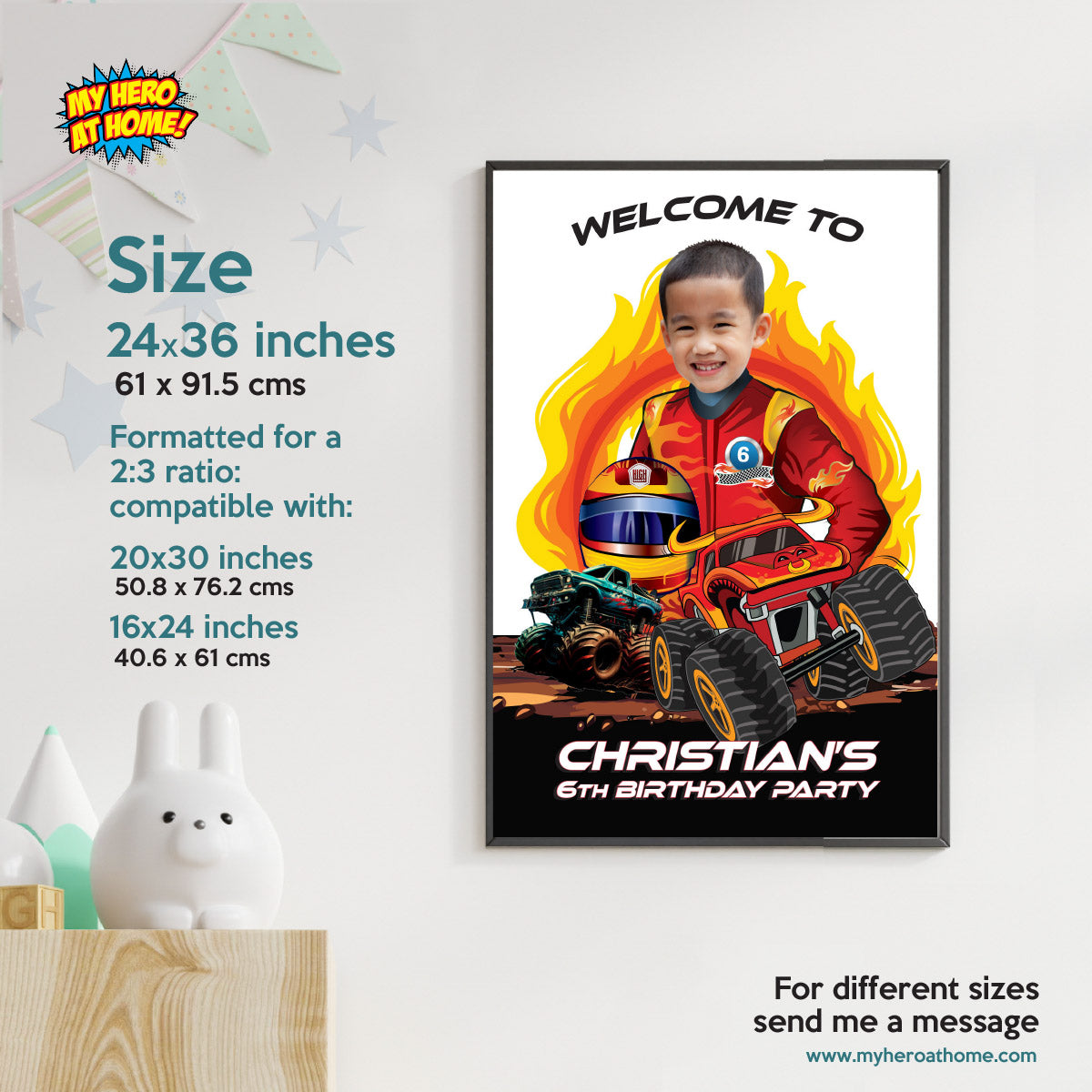 Custom Monster Jam Toro Loco Welcome sign With Birthday Kid as the Driver. 2490WS2