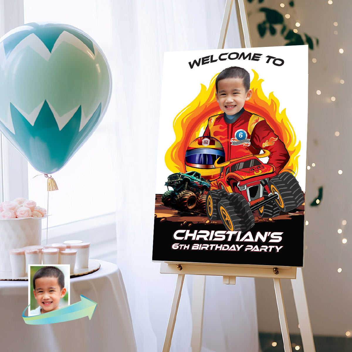 Custom Monster Jam Toro Loco Welcome sign With Birthday Kid as the Driver. 2490WS2