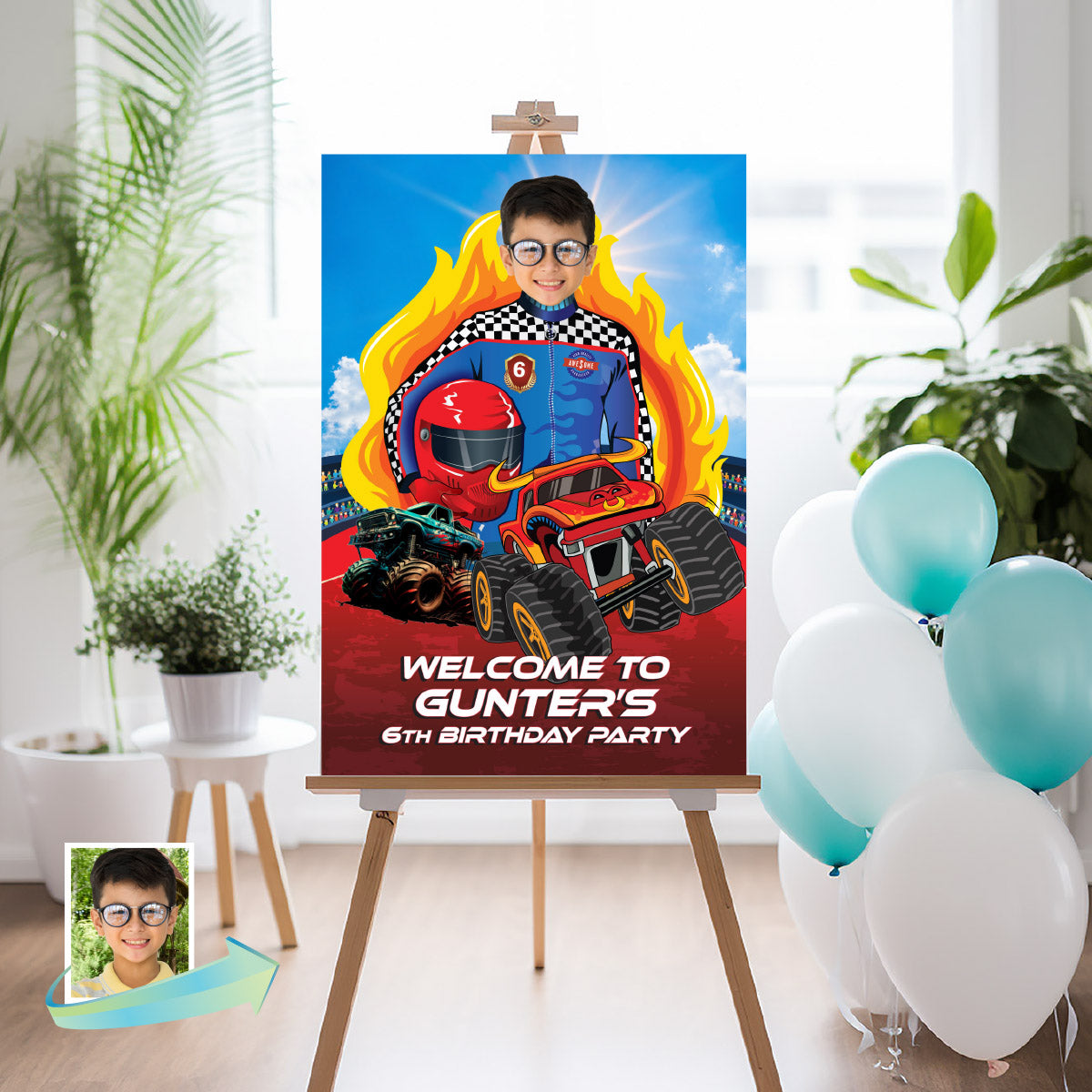 Monster Truck Toro Loco Welcome sign With Birthday Kid as the Star. 2490WS