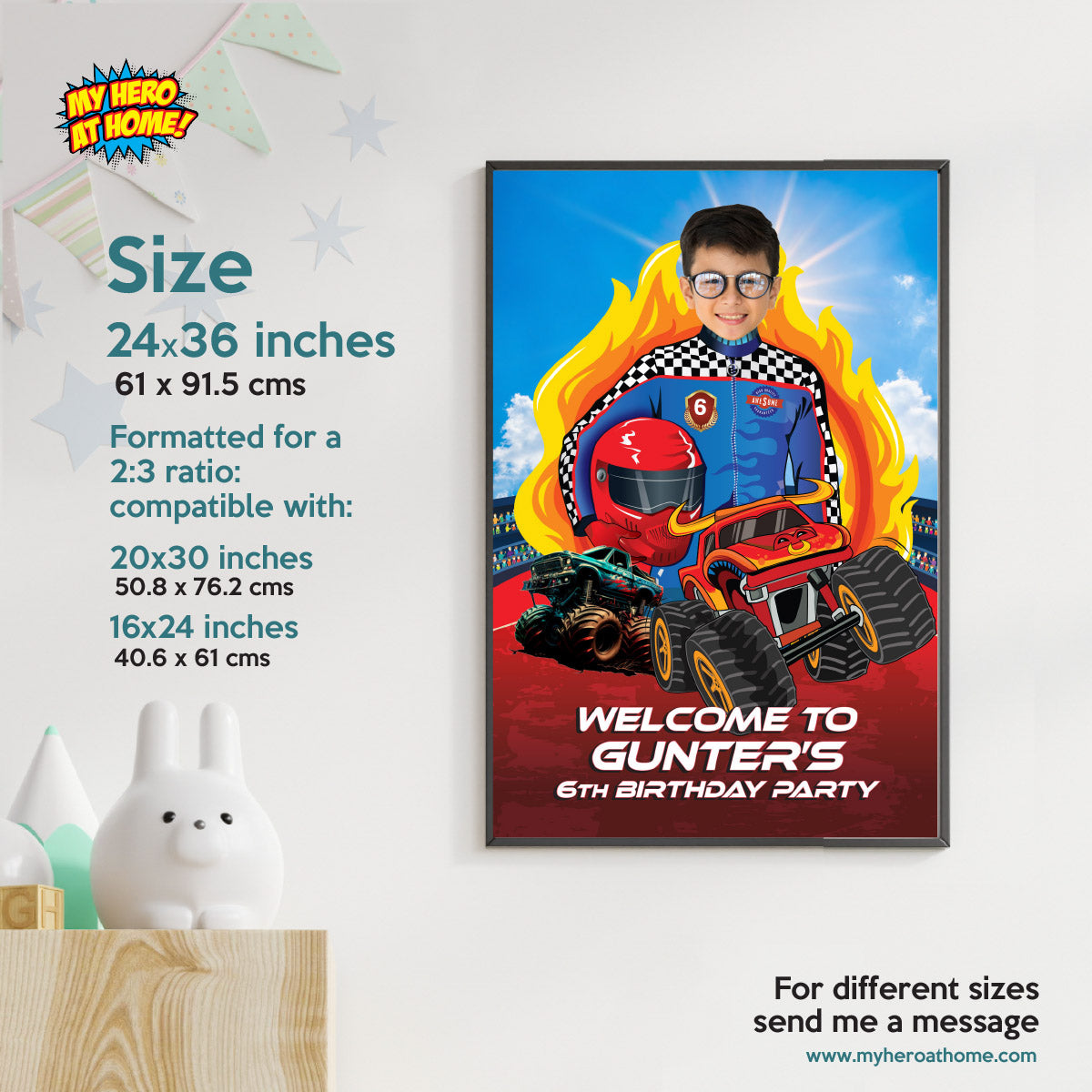 Monster Truck Toro Loco Welcome sign With Birthday Kid as the Star. 2490WS