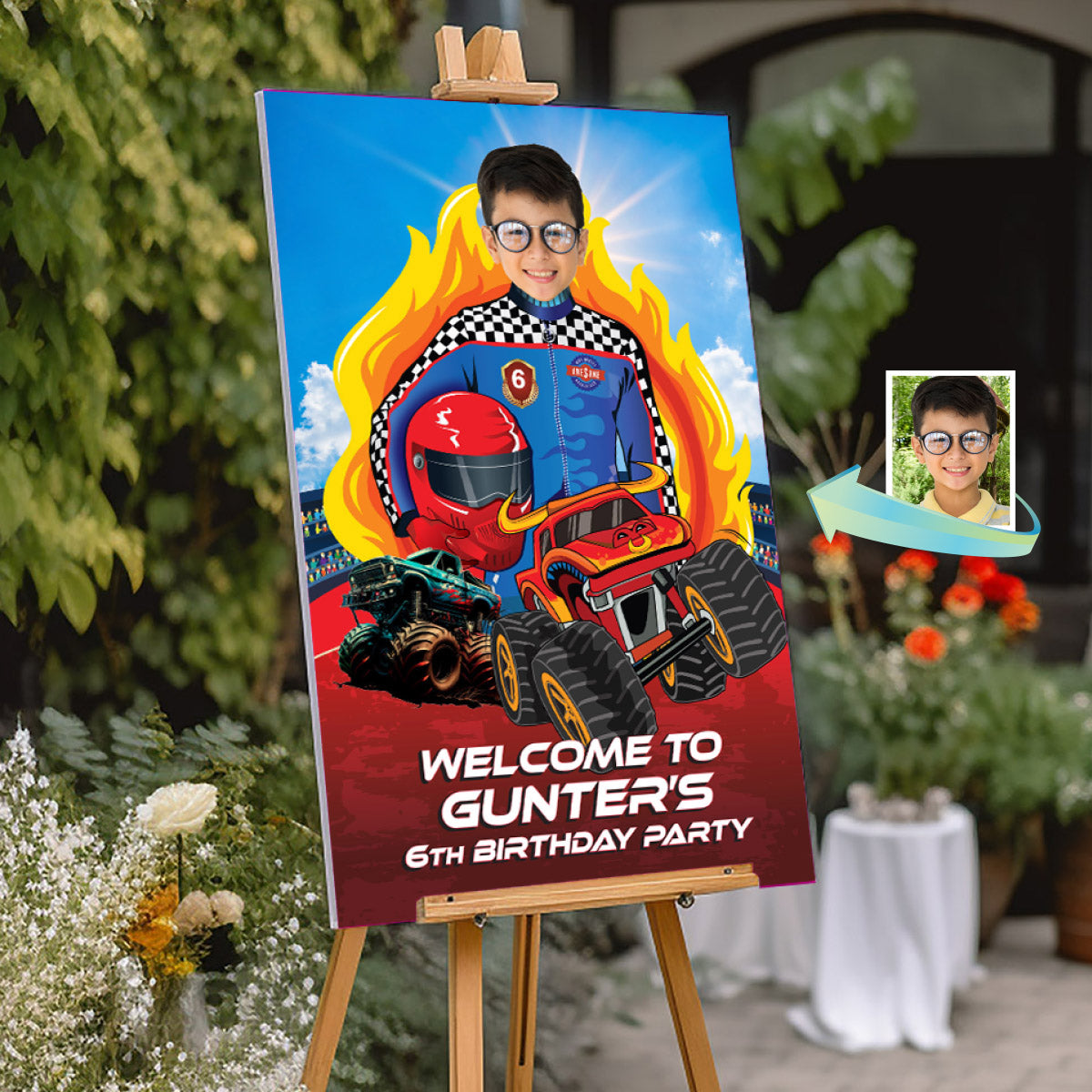 Monster Truck Toro Loco Welcome sign With Birthday Kid as the Star. 2490WS