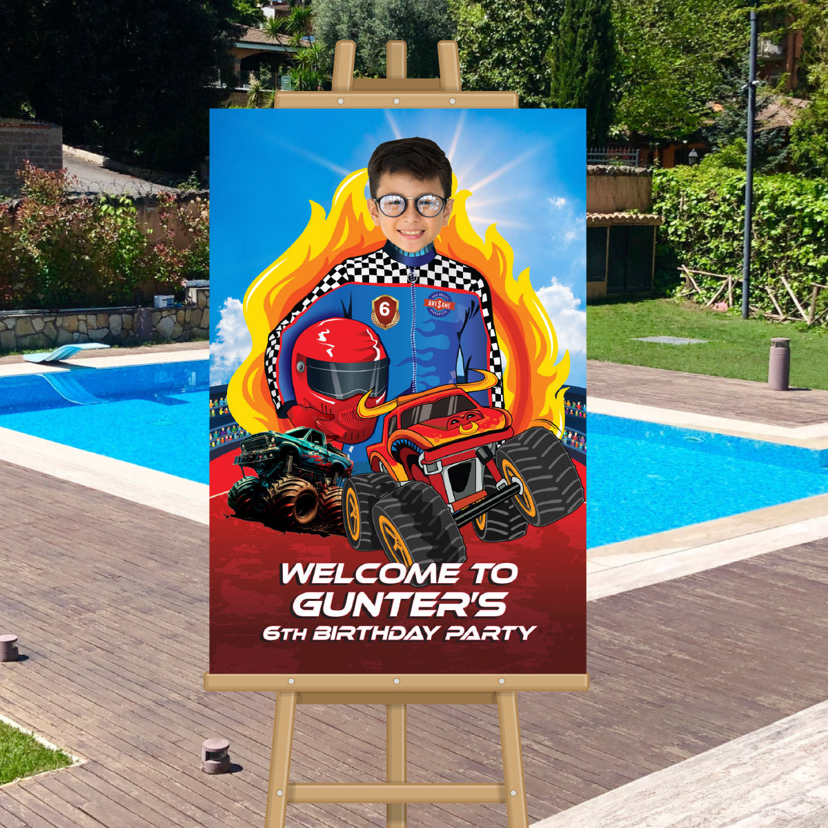 Monster Truck Toro Loco Welcome sign With Birthday Kid as the Star. 2490WS