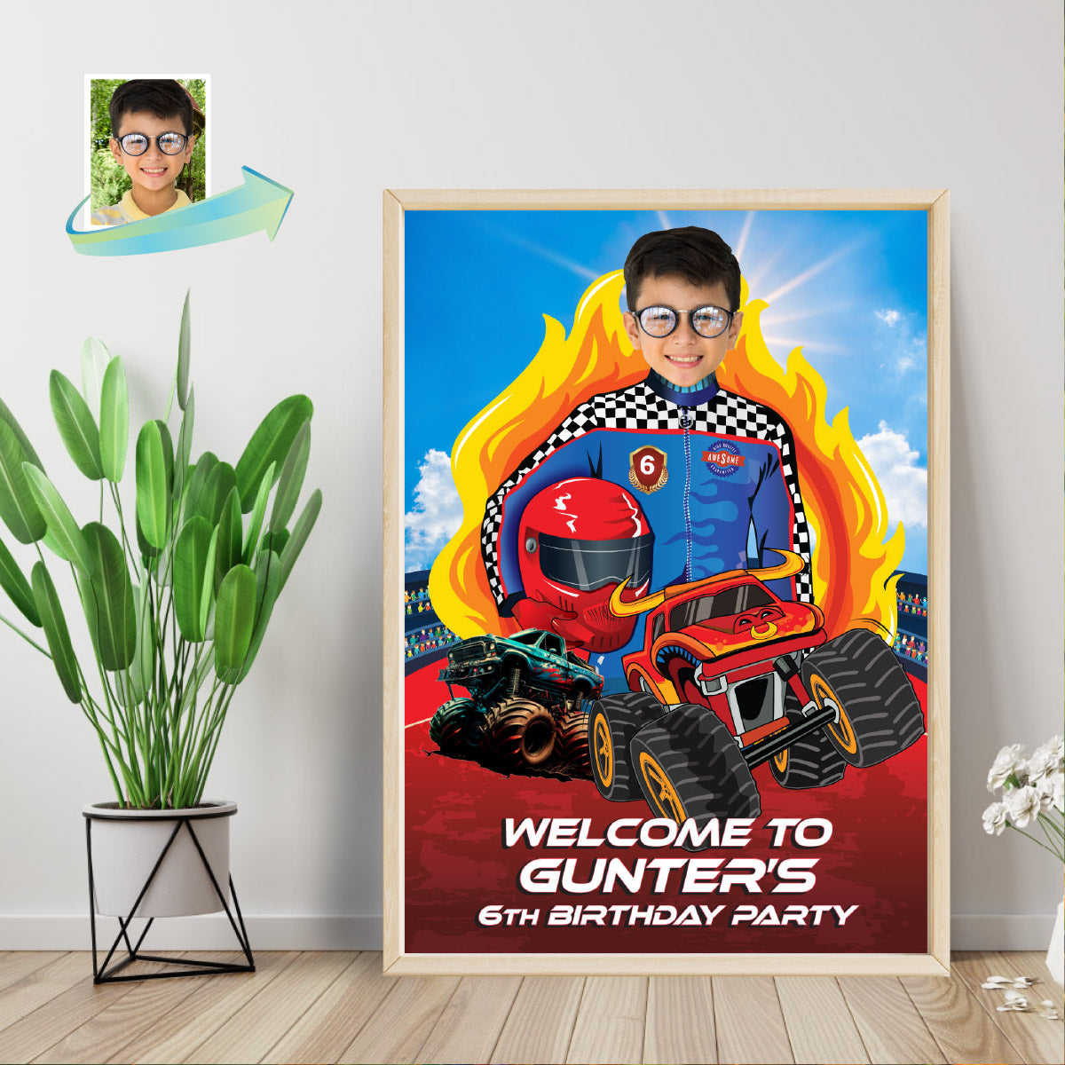 Monster Truck Toro Loco Welcome sign With Birthday Kid as the Star. 2490WS