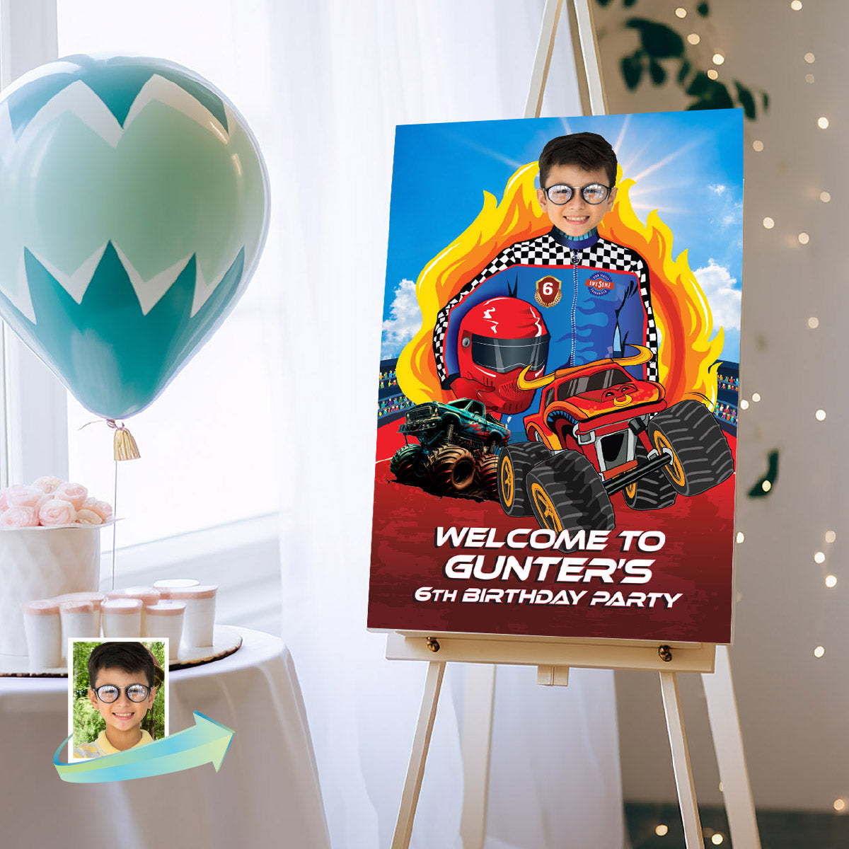 Monster Truck Toro Loco Welcome sign With Birthday Kid as the Star. 2490WS