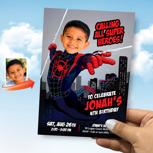 Miles Morales Spiderverse Party Invitation with Birthday Kid as the Star. 2491IN