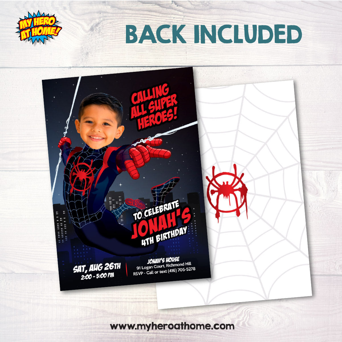 Miles Morales Spiderverse Party Invitation with Birthday Kid as the Star. 2491IN